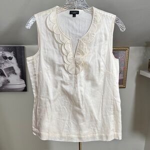 NWOT Talbots Ivory Scalloped Neck Sleeveless Blouse Silk and Cotton Blend Lined